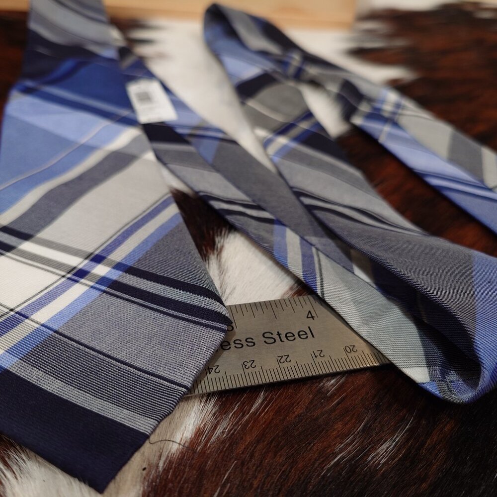 Banana Republic Blue, Black, White and Grey Tartan Cotton and Silk Tie